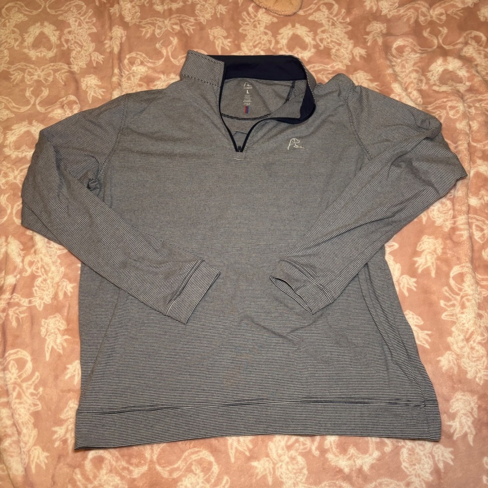 Rhoback Mens Large Quarter Zip Pullover Navy Blue White Striped Performance Golf
